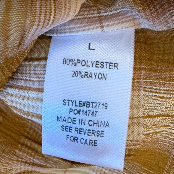 Bohme Brown Beige Plaid Smocked Blouse Size Large - Picture 10 of 13